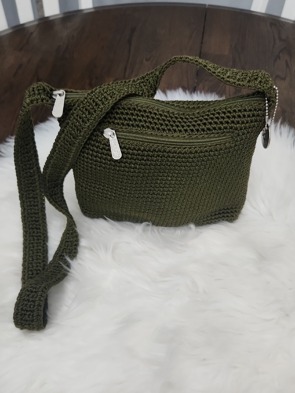 NWOT. Y2K The Sak Classic Original Crochet Crossbody/Shoulder Bag Olive Green